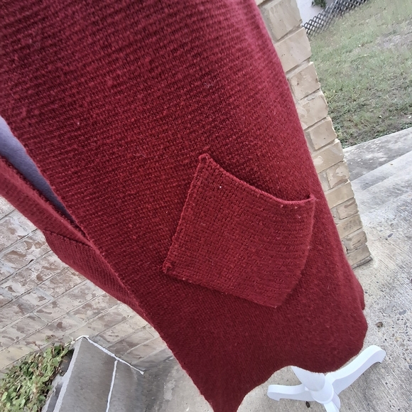 Cocogio Open-Front Sleeveless Pocket Merino Wool Maroon Long Vest Sweater Medium - Picture 11 of 16